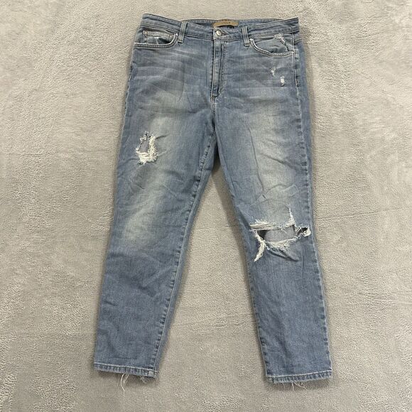 Joe's Geneva Jeans Women's 31 x 25 High Rise Crop Light Blue Denim Wash Distress - Picture 1 of 11